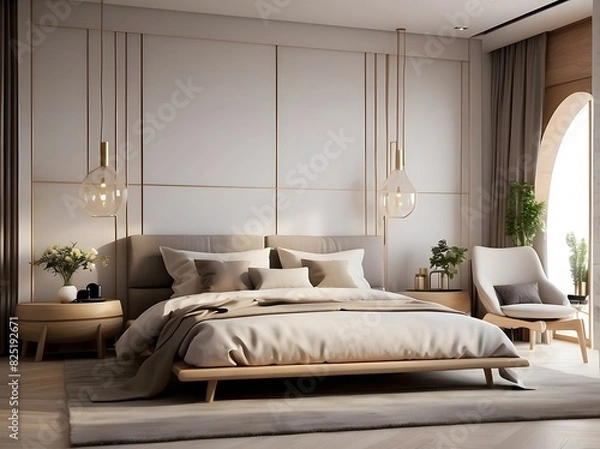 Fototapeta A modern and minimal bedroom, interior bedroom design.
