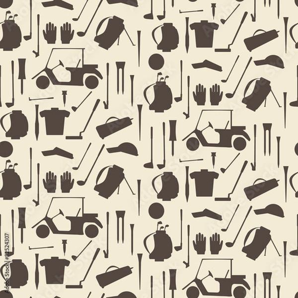 Fototapeta Golf sport items silhouette seamless texture.  Driver, wood