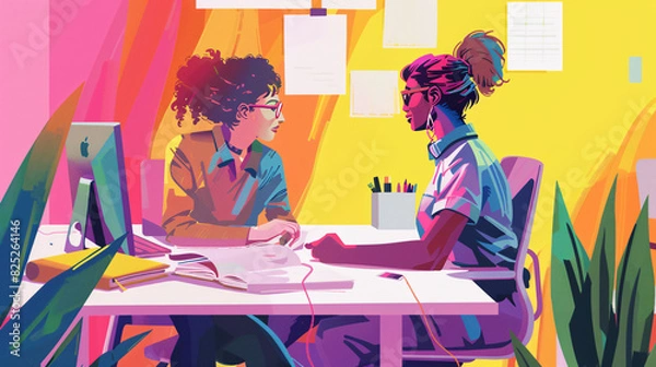 Fototapeta LGBTQ_professional_discussing_a_project_with_a_cowv