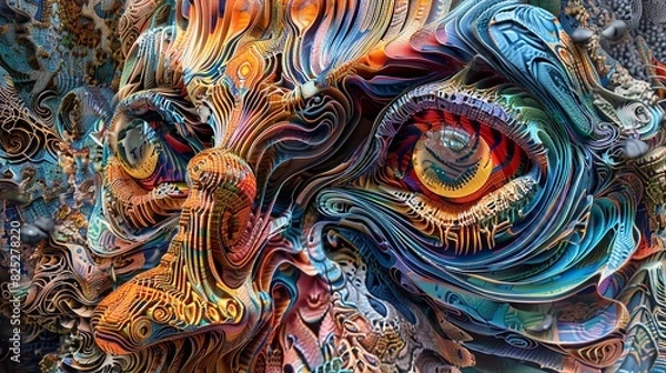Obraz Abstract, colorful, detailed, digital artwork featuring intricate swirling patterns and vibrant swirling colors in an imaginative composition.