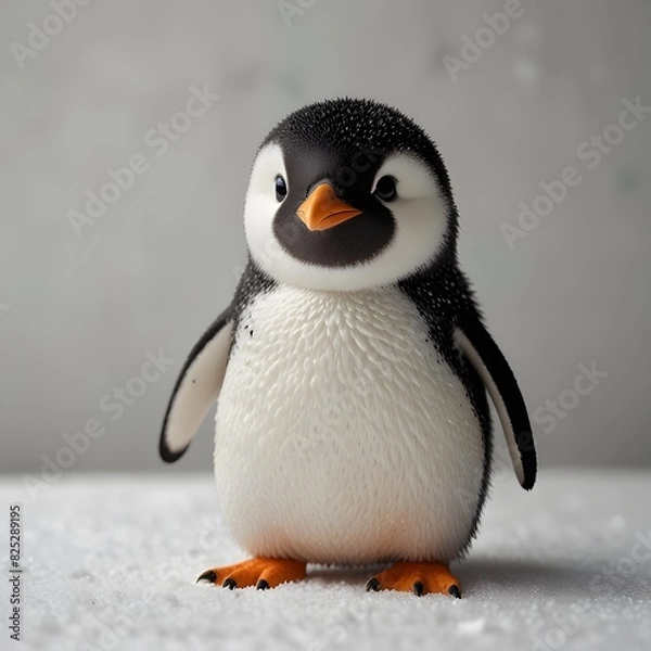 Fototapeta A playful and adorable kawaii penguin waddling on a white background 16