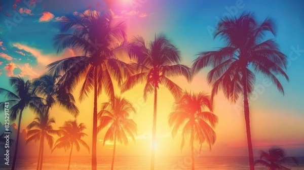 Fototapeta Palm trees at a California beach against the sky.


