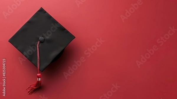 Fototapeta graduation cap on maroon background academic achievement and intelligence concept