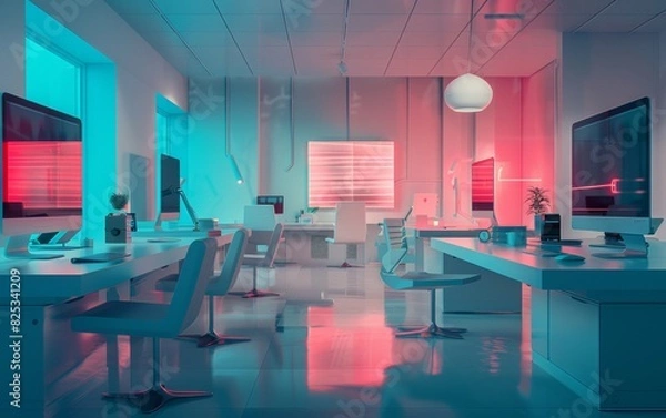 Fototapeta Diverse Team Engaging in High-Tech Collaboration in a Modern Office with Smart Devices and Holographic Technology