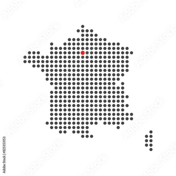 Fototapeta ドットで描かれた緑色のフランスの地図 - パリの位置を赤でマーキングしたおしゃれなデザイン