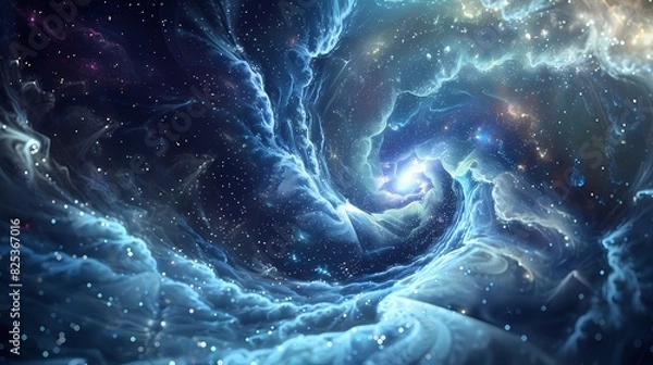 Fototapeta A scene of a particle whirlwind, with a background of particles of matter and energy