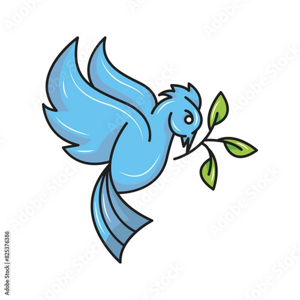 Obraz a dove bites a sprig of grass. solid color style.