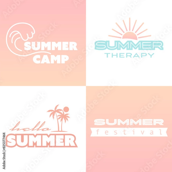 Obraz set of summer quotes (summer camp, summer therapy, hello summer, summer festival)