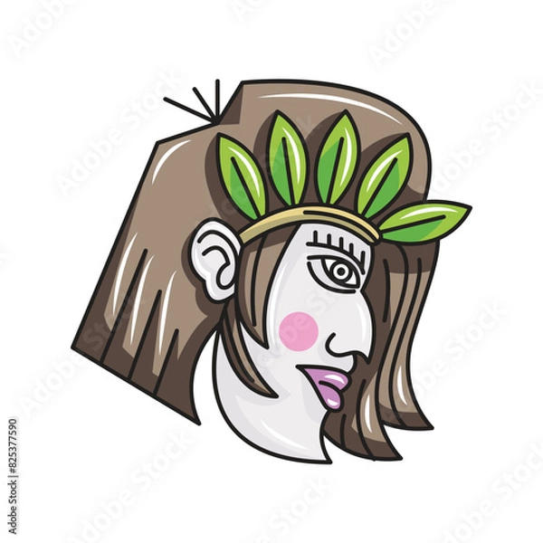 Obraz a beautiful woman wearing a headband made from a series of leaves. logo modern sign template. solid color style.