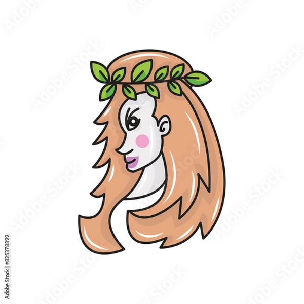 Obraz illustration of a beautiful woman wearing a headband made from a series of leaves. solid color style.