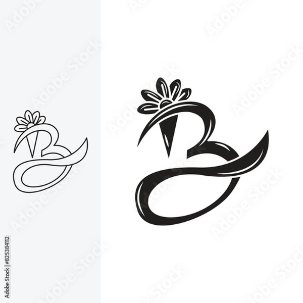 Obraz letter B, beautiful with floral ornaments on it. monoline style and silhouette stylish.