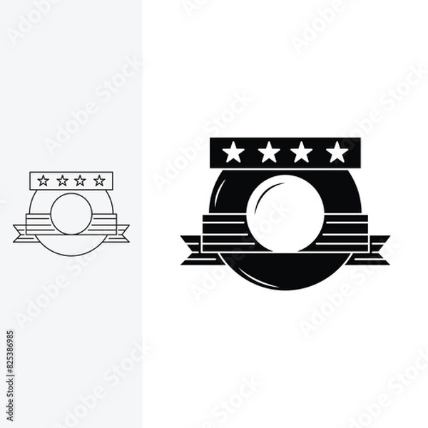 Obraz badge ornament for awards with a name ribbon on top. Line art style and silhouette stylish.