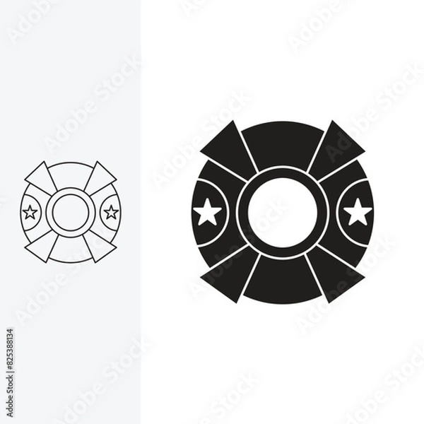 Obraz a simple ornament with a circle and two stars on either side, Line art style and silhouette stylish.
