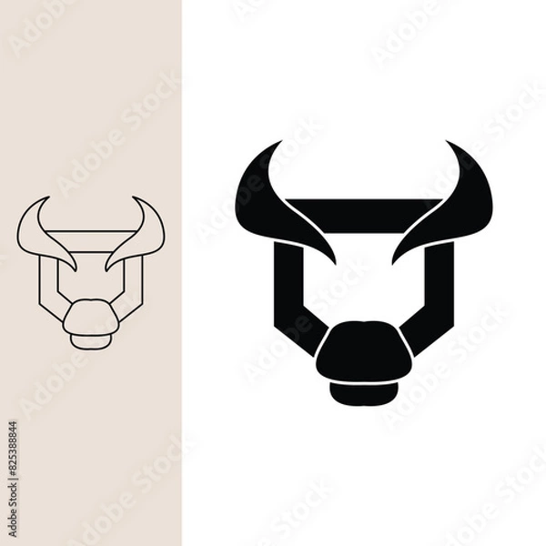 Obraz bull head logo with a shield head shape. Line art style and silhouette stylish.