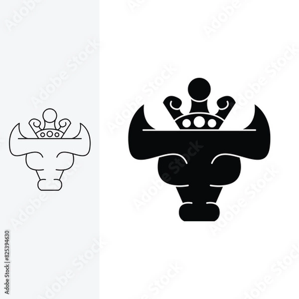 Obraz bull logo with a crown on top. monoline style and silhouette stylish.