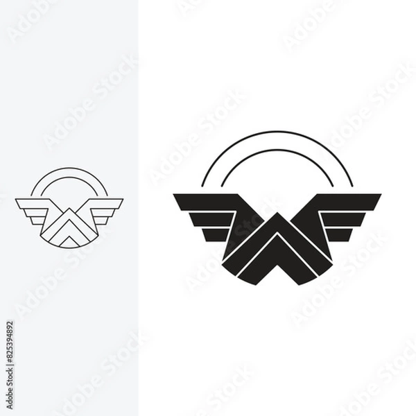 Obraz winged mountain logo, with wings forming the letter W. Line art style and silhouette stylish.