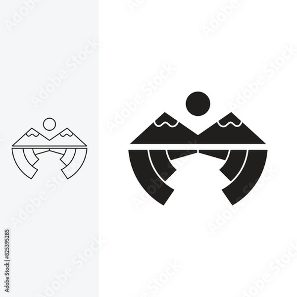 Obraz winged mountain logo, with a beautiful panorama, monoline style and silhouette stylish.