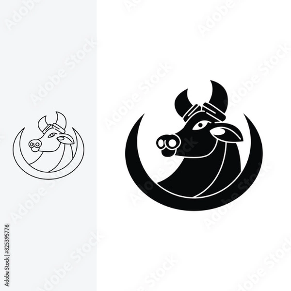 Obraz bull logo in simple style, Line art style and silhouette stylish.