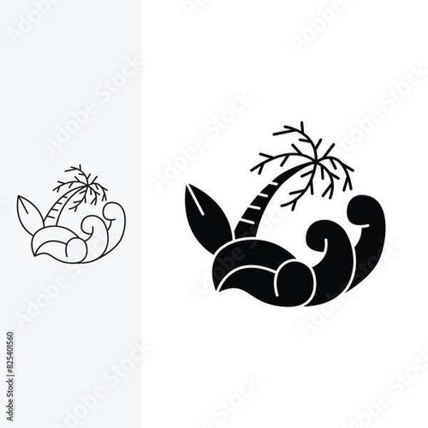 Obraz Illustration of a panoramic view of the beach, beautiful, comfortable for recreation. Line art style and silhouette stylish.