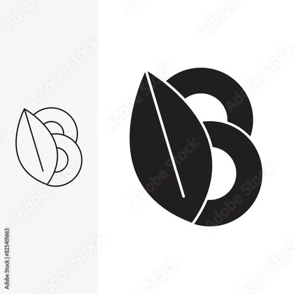 Obraz letter b forms a unique green surfboard visualization, logo design template sign. monoline style and silhouette stylish.