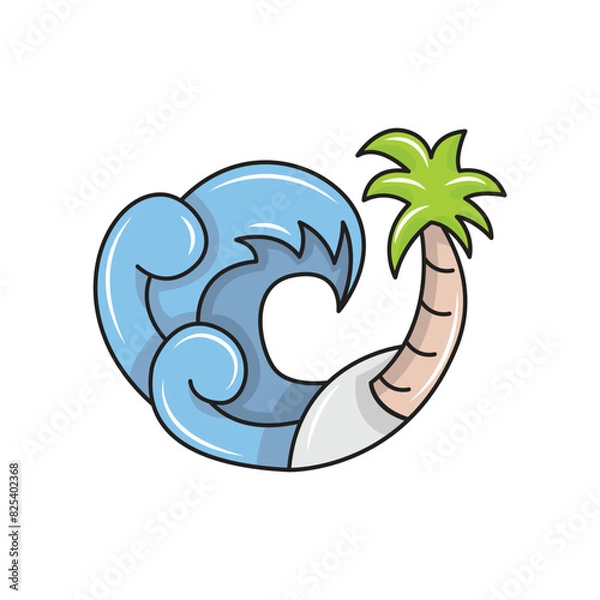 Obraz beautiful beach waves with coconut trees on the shore. solid color style,
