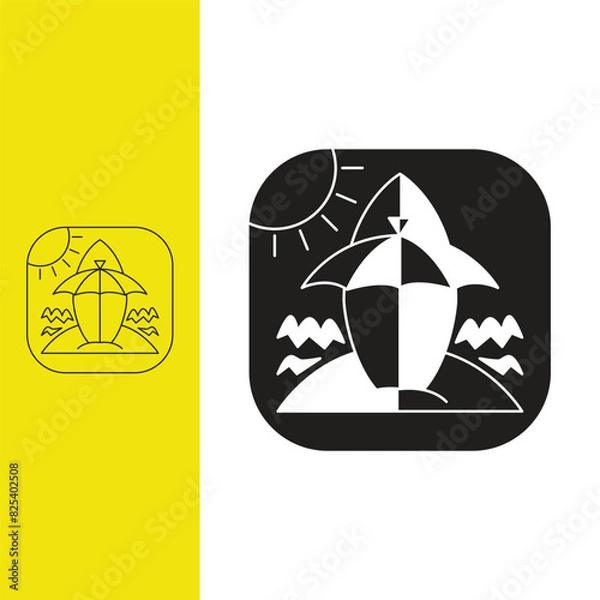 Obraz surfboard on the beach, logo design template sign. monoline style and silhouette stylish.