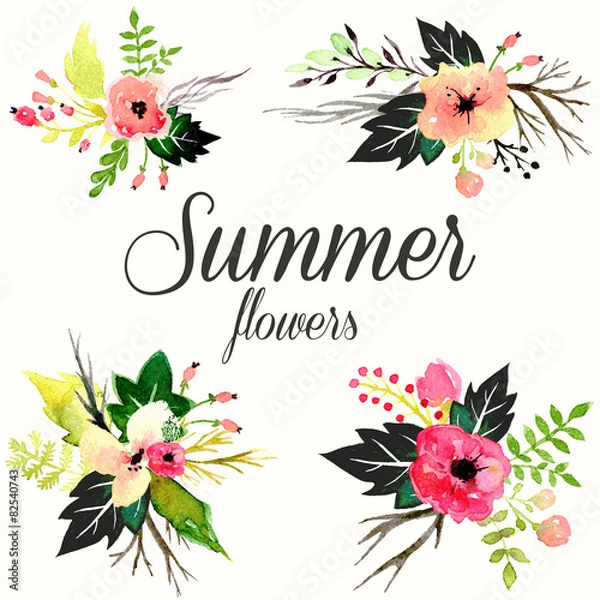 Obraz Summer bouquet floral vector set