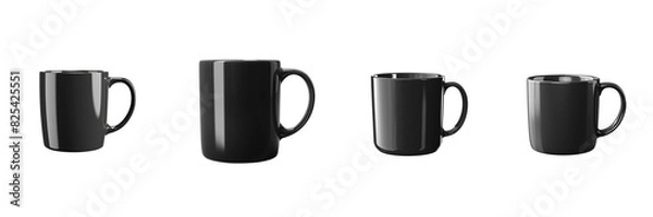 Fototapeta  Set of A black mug mockup isolated on a transparent backgrounds