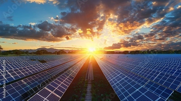 Fototapeta Solar Panels in a Clear Sky Setting -Generative AI