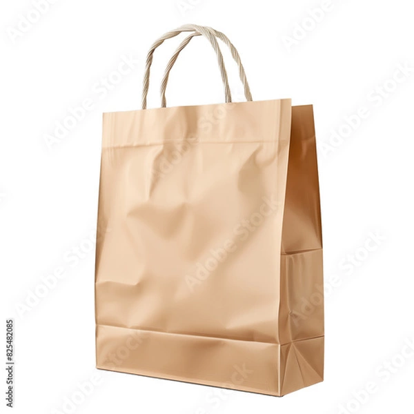 Fototapeta Blank Brown paper bag . Mock-up isolated on transparent background, cut out