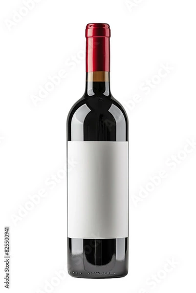 Fototapeta Bottle of  red wine with a blank label, isolated on transparent background. Cut out
