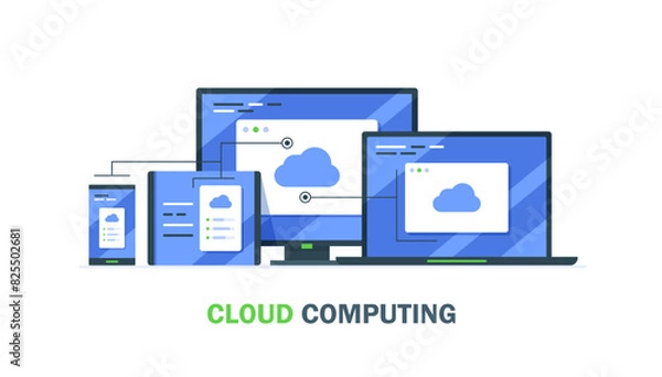 Fototapeta Cloud computing concept,cloud server,device data exchange and file synchronization concept