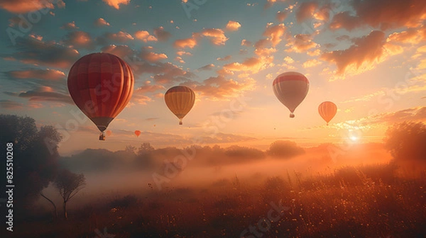Fototapeta Group of Hot Air Balloons Flying in the Sky