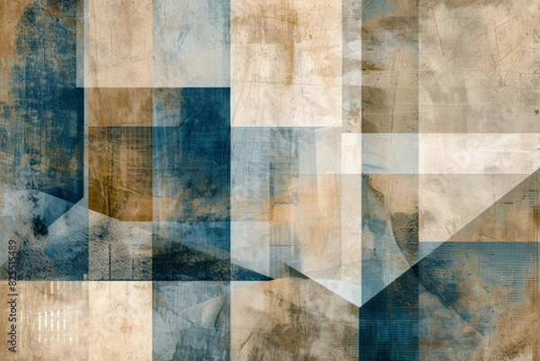 Obraz Abstract art background, geometric shapes in beige and blue tones, contemporary painting in the style of texture and grain effect