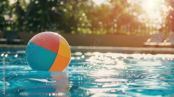 Obraz Colorful inflatable beach ball floating in a sunlit swimming pool