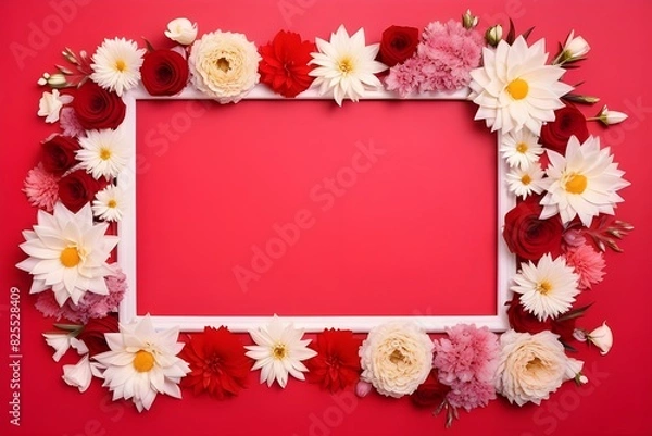Fototapeta a frame made of various flowers