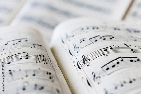 Fototapeta A sheet music on white background, closeup view for website banner Generative AI