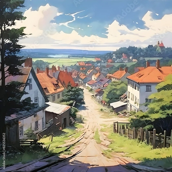 Obraz Polish village panorama in acrylics, generative AI