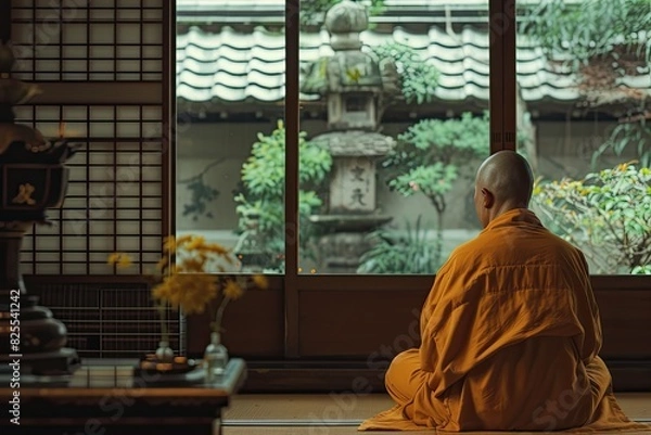 Fototapeta A Zen monk's simple and peaceful life inside a temple