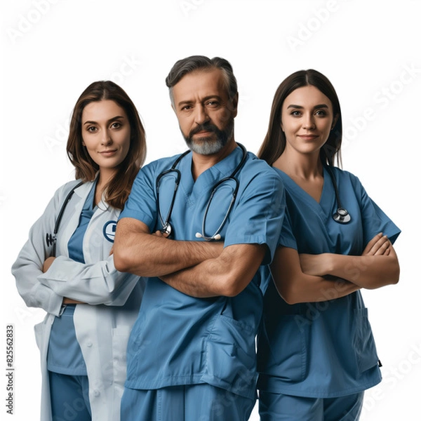 Obraz doktor, pielęgniarka, druzyna, lek, baba, medyczne, szpital, zdrowie, lecznictwo, gromada, stetoscope, lud, uśmiech, uśmiech, chronić, klinika, doktor, jednolitego, fachowiec, laska, para, okupacja, l