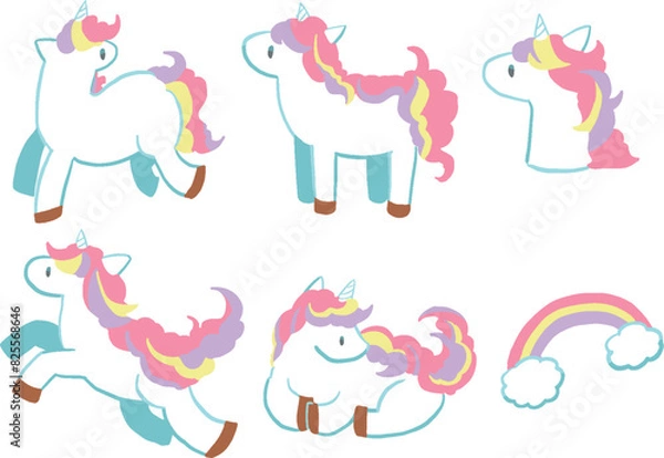Obraz かわいいユニコーンのポップなイラストセット