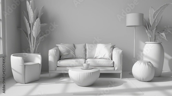 Fototapeta Modern Minimalist Living Room With Sleek Furniture And Monochrome Color Scheme, Room Background Photos