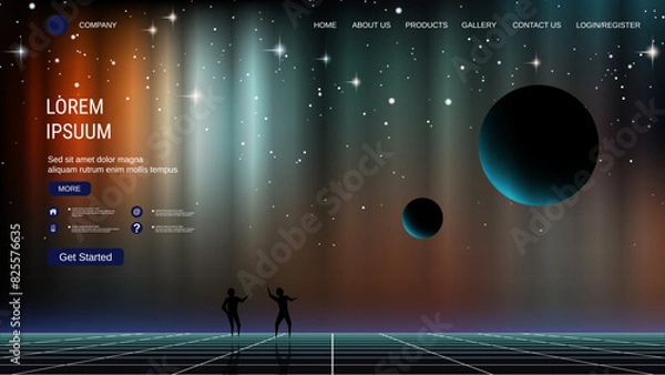 Fototapeta Modern trendy landing page vector design template. Deep space background