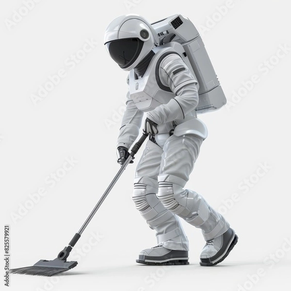 Fototapeta a man in a spacesuit with a vacuum and a bag, transparent background png