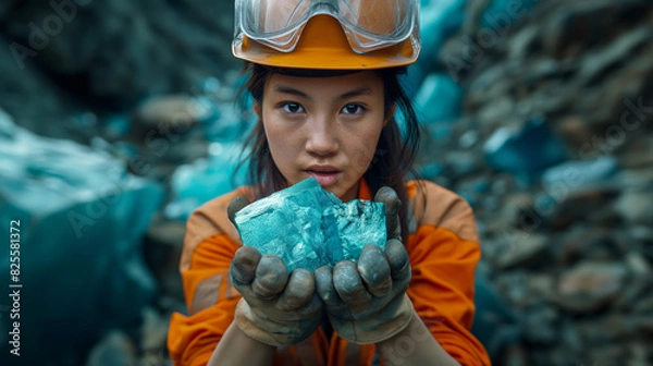 Obraz miner holds crystals of cobalt mineral