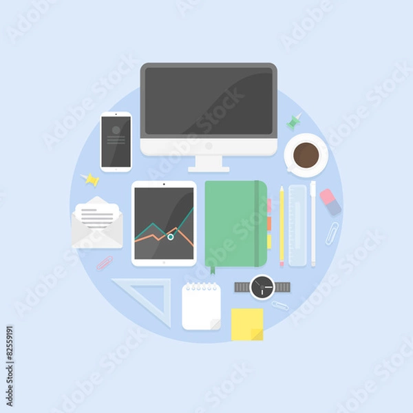 Obraz Flat design objects, productive office workplace
