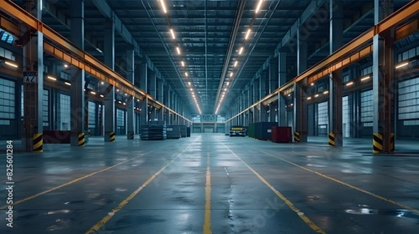 Fototapeta A large warehouse with rows of shelves.