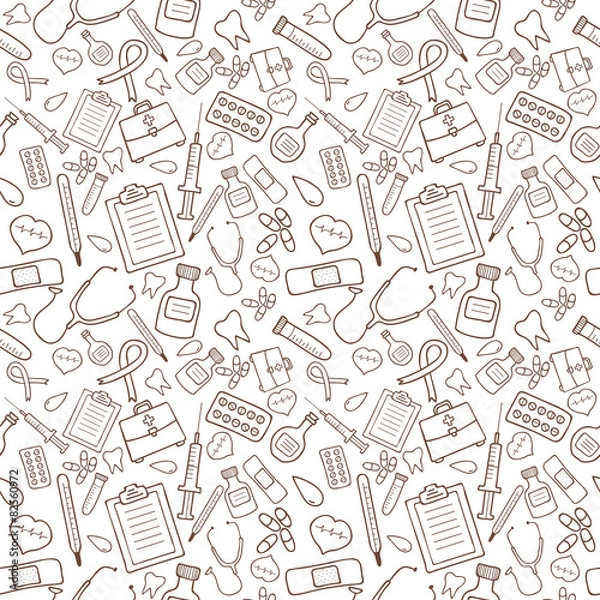 Fototapeta Seamless pattern with medical icons on white background