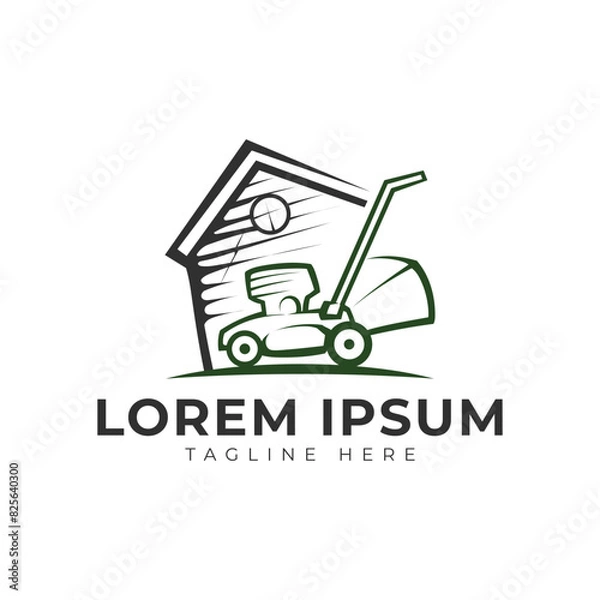 Obraz Lawn Mower with Home Logo Vector Icon Illustration