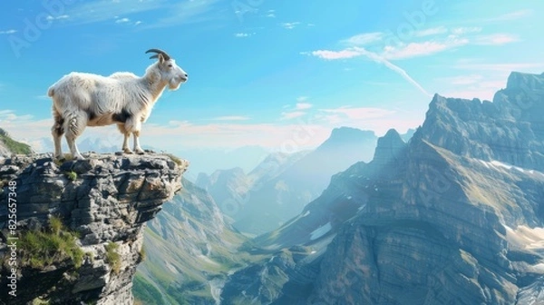 Obraz A goat is standing on a rocky mountain top